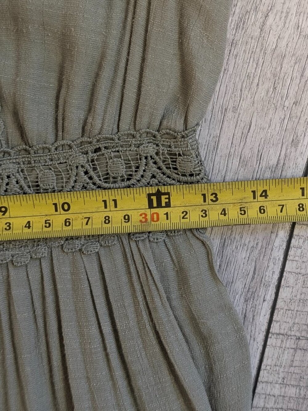 Rebellion Sage Crochet Lace Sleeveless Tiered Maxi Dress S Boho Cottagecore EUC - Picture 12 of 13